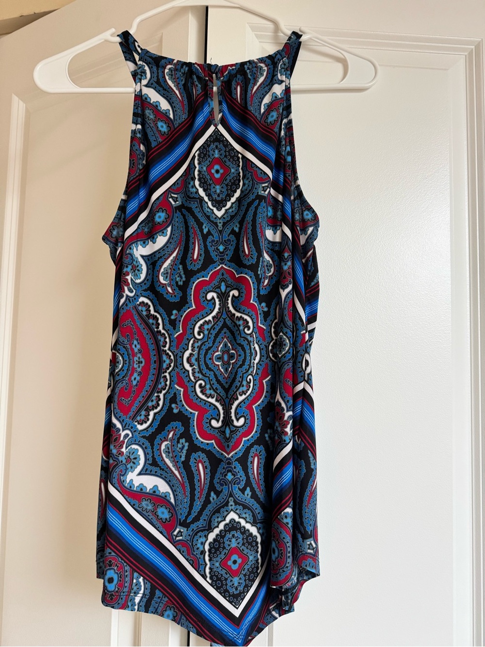 INC International Concepts Navy and Magenta Paisley Halter Neck Top - Picture 2 of 4